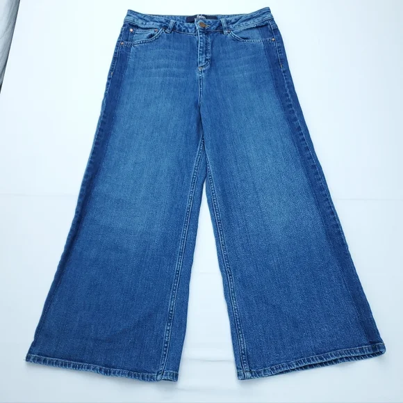 Boden The York  Cropped Blue Jeans Wide Leg High Waist Side Stripe Size 8? - Picture 2 of 11